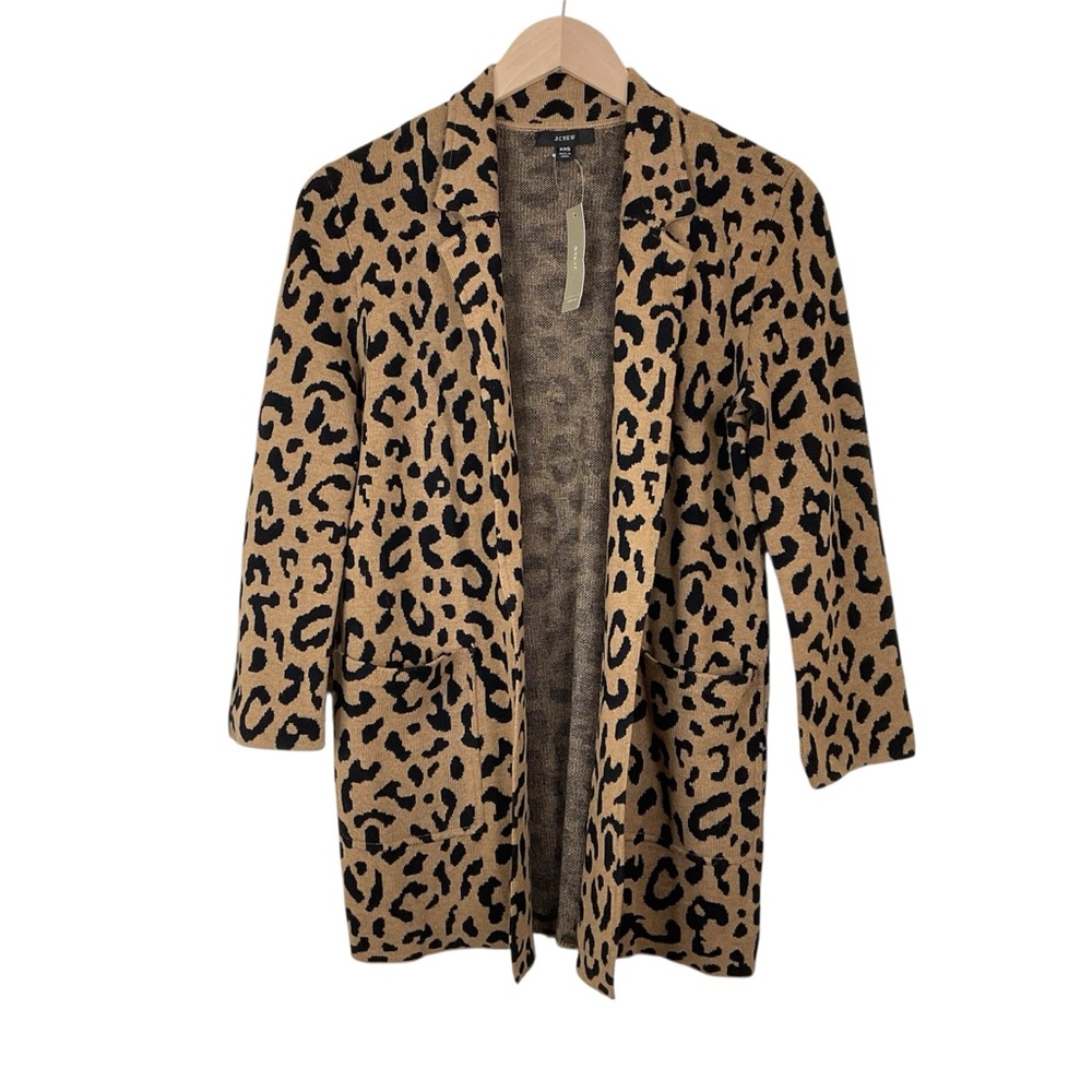 J. Crew Sophie Open Front Sweater Blazer Leopard Size XXS
